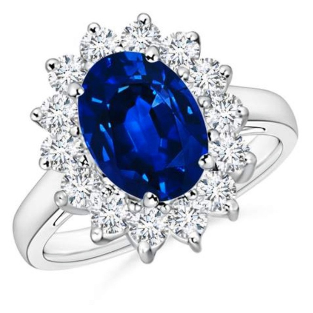 4 ct Sterling Silver Halo Blue Sapphire Ring